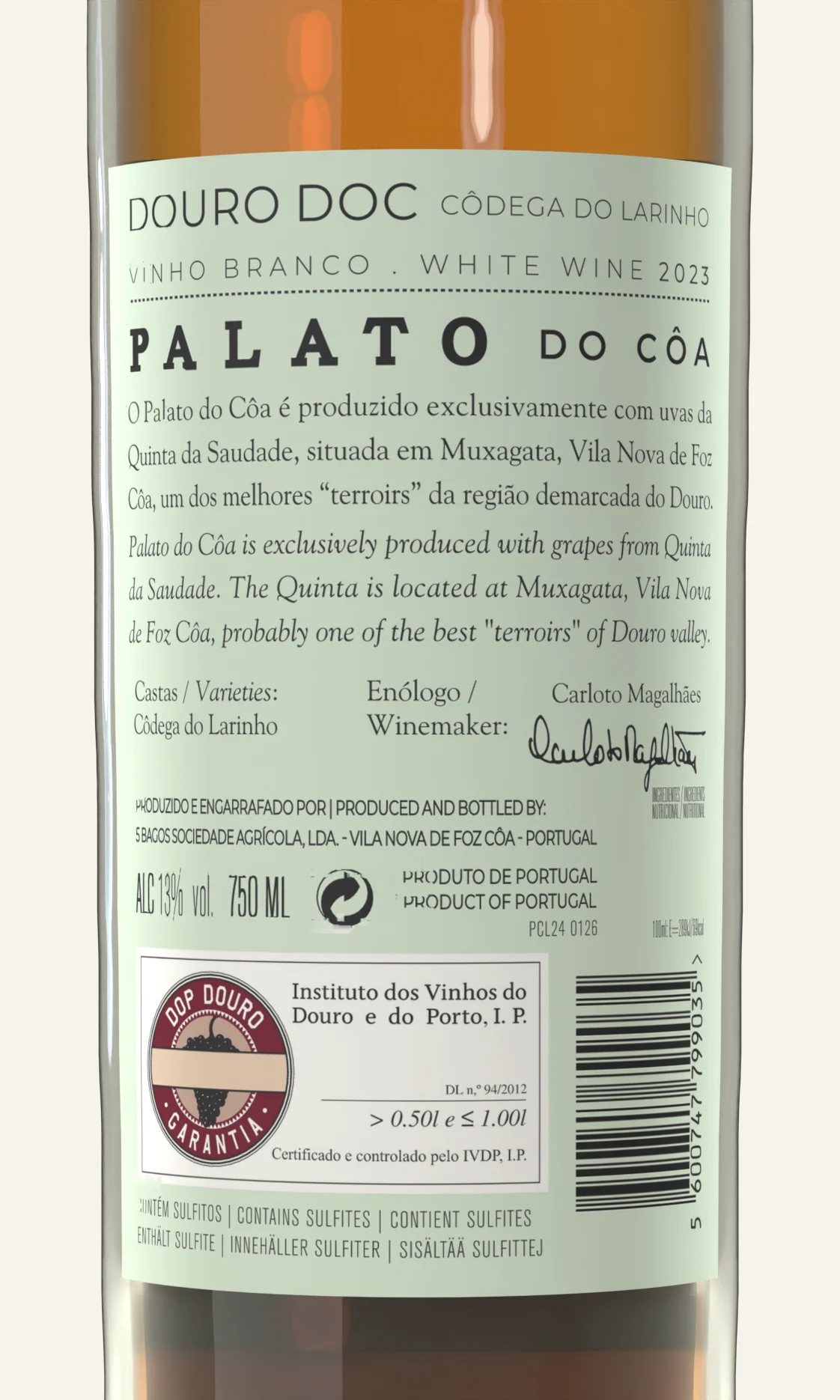 Contra-rótulo do Palato do Côa Códega do Larinho, em plano aproximado