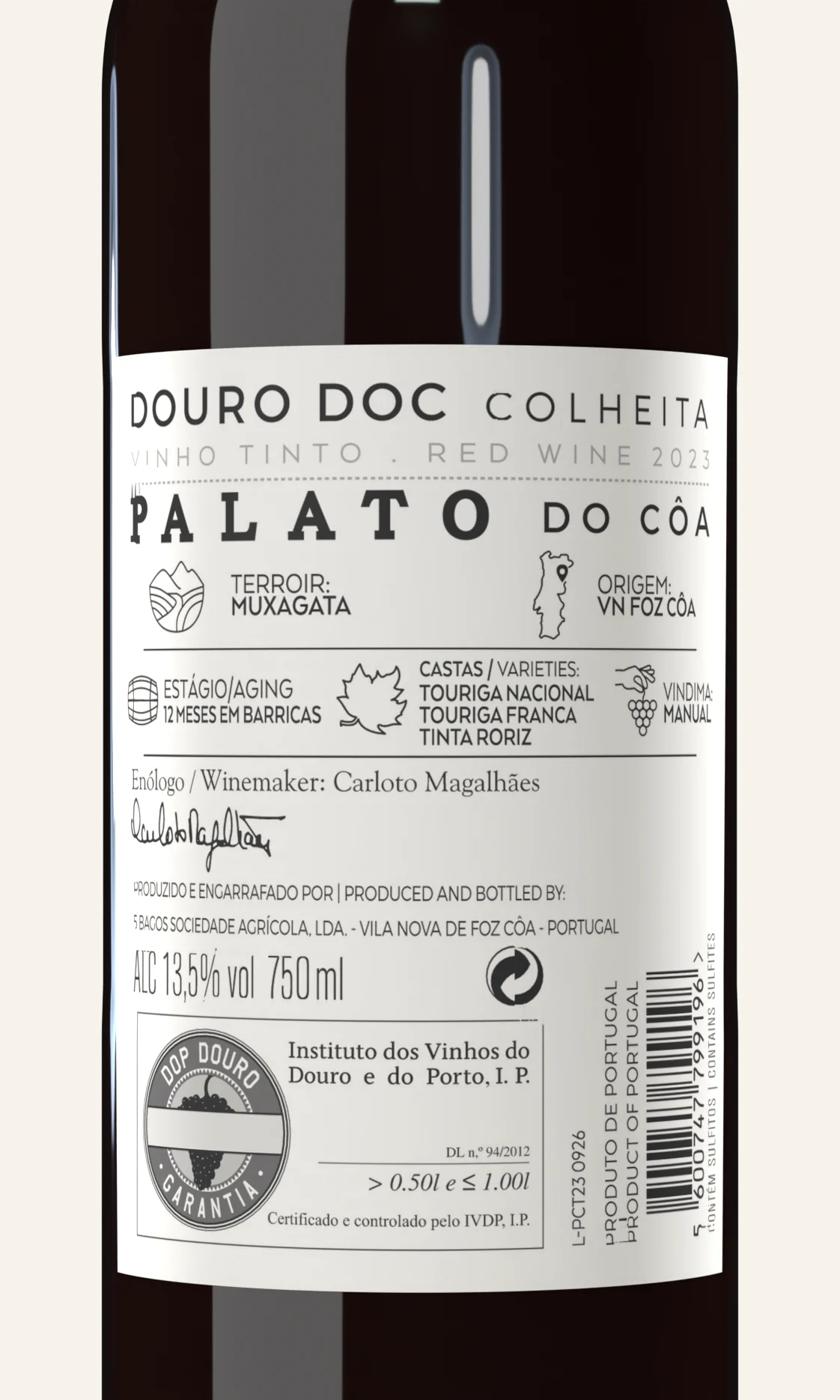 Palato do Côa Colheita Tinto back label, close up