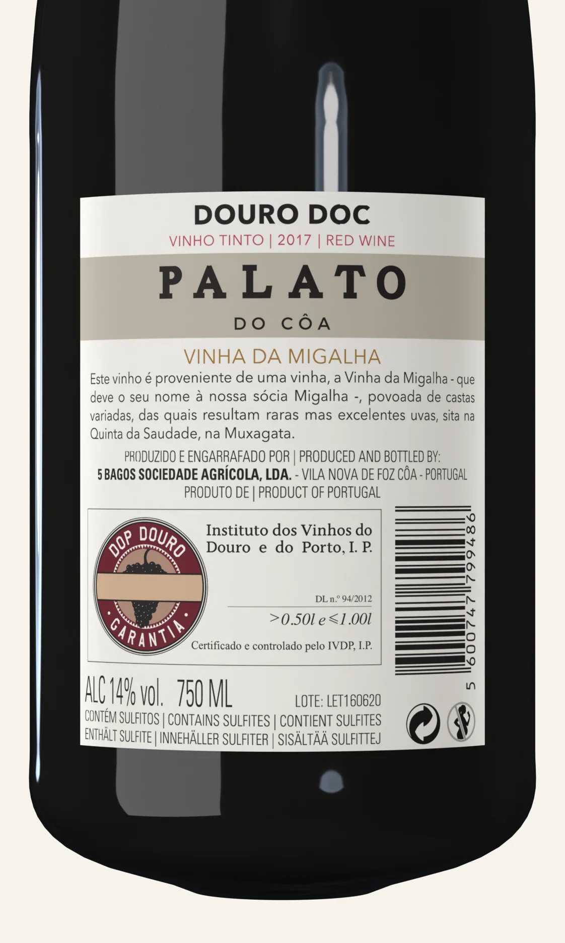Vinha da Migalha Tinto back label, close up